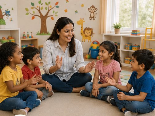 Children learning and participating together during a group session